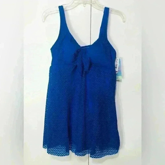 Swim Solutions Women Support One Piece Cobalt Blue Crochet Tummy Control size 18 - Picture 2 of 13